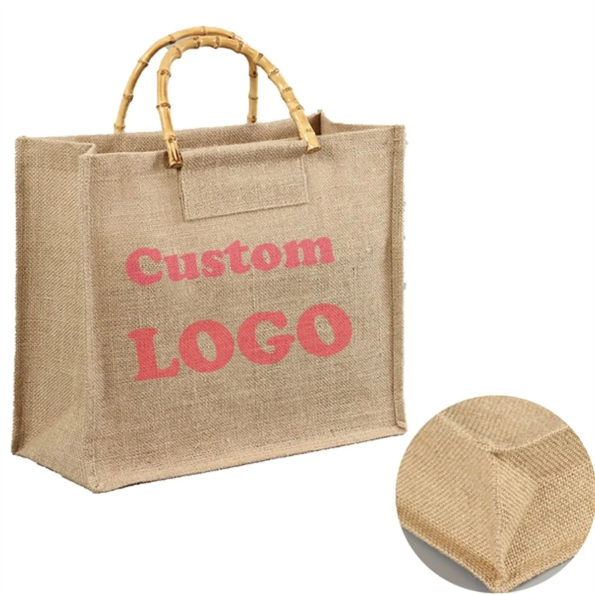 Linen Bag with Bamboo Handle, custom tote bag with logo imprint 1