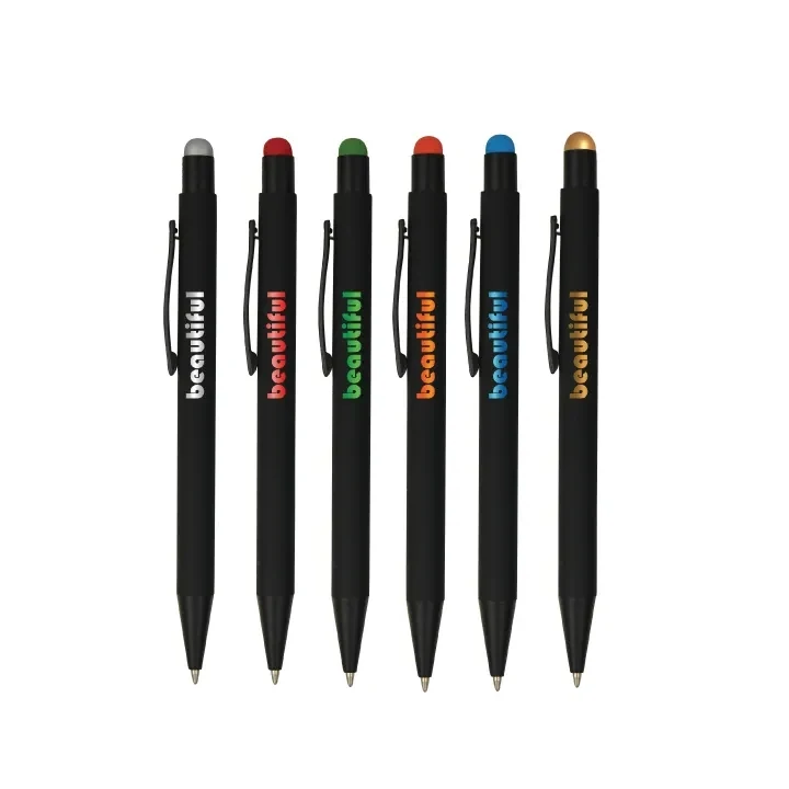 Color Chrome Engraved Soft Rubber Click Ballpoint Stylus Pen 1