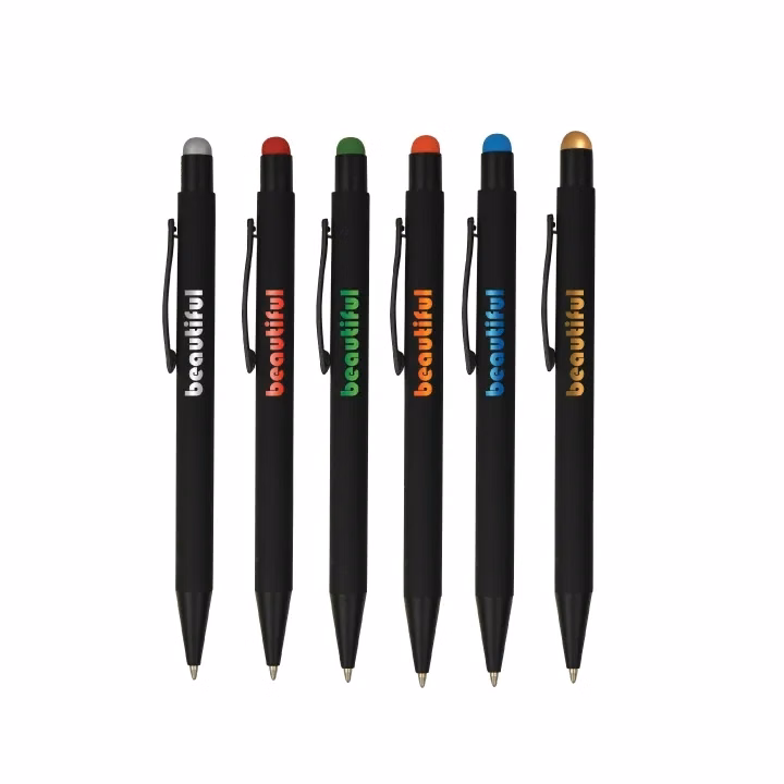 Color Chrome Engraved Soft Rubber Click Ballpoint Stylus Pen