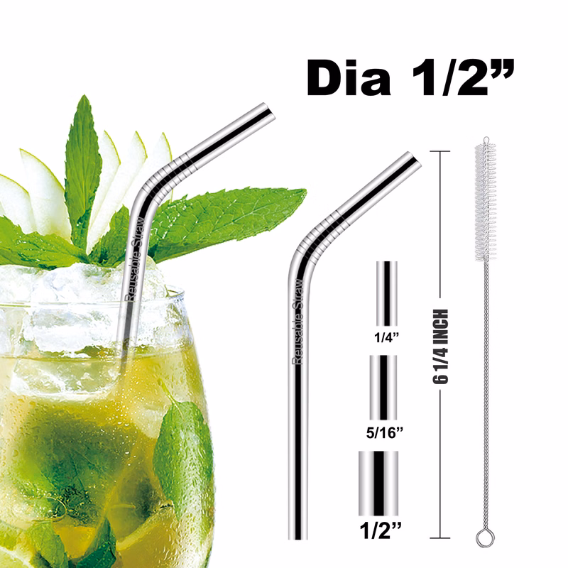 6 1/4"L 1/2"Dia Stainless Steel Straws