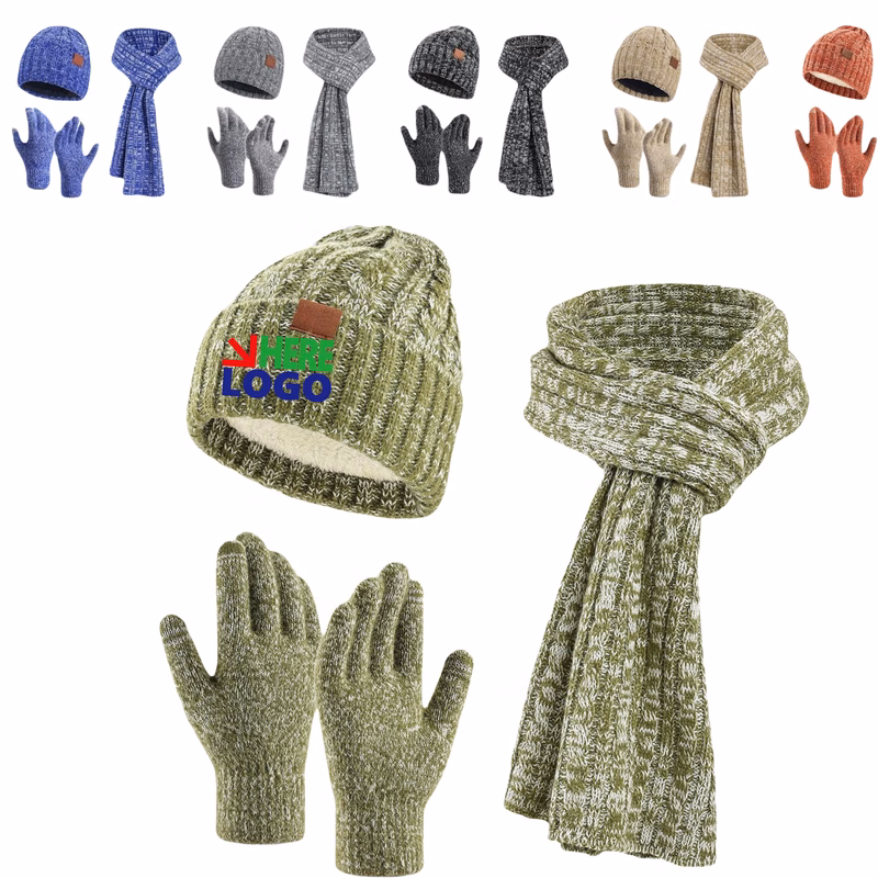 Winter Knit Hat Scarf Touch Screen Gloves Set