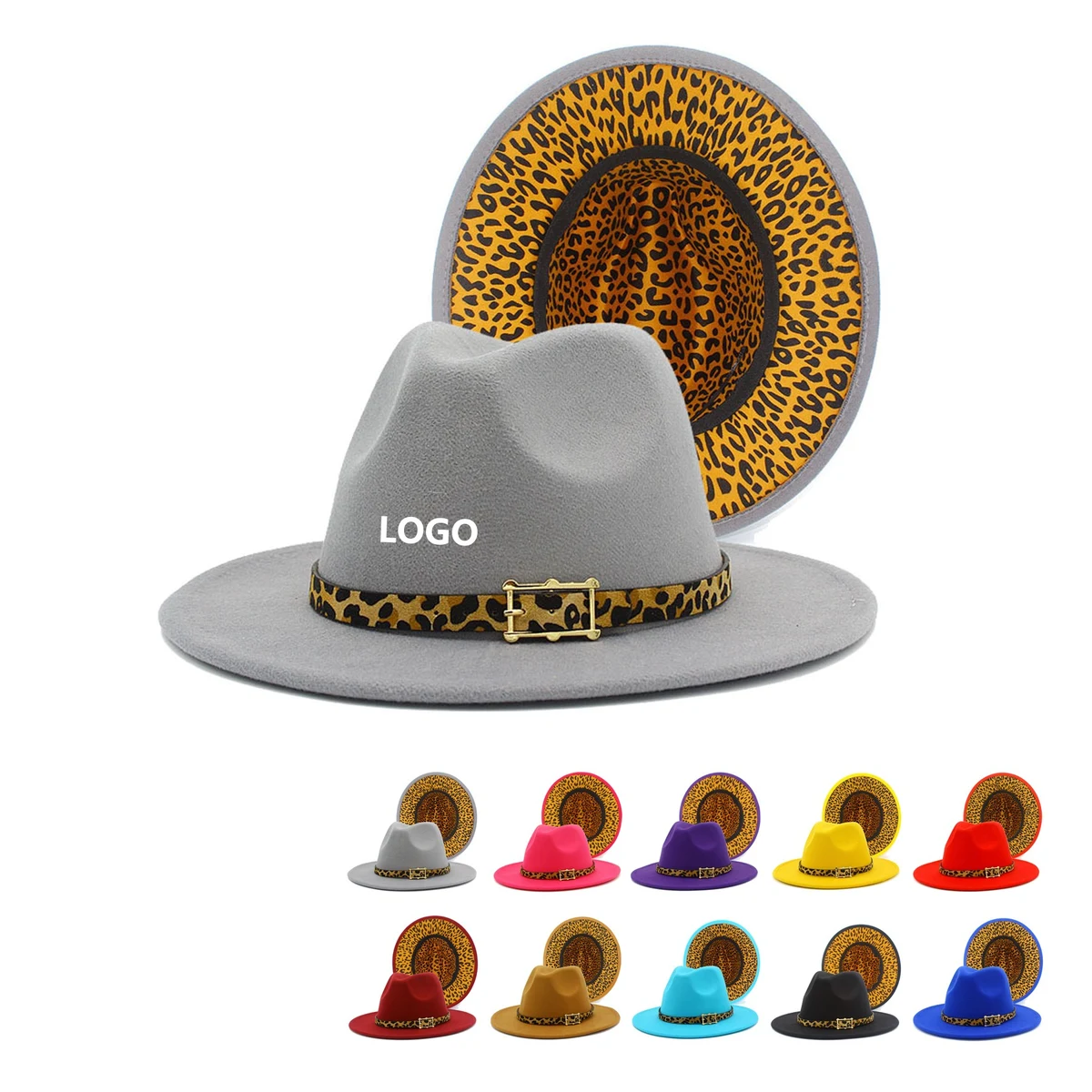 Leopard Print Colorblock Felt Fedora Panama Hat 1