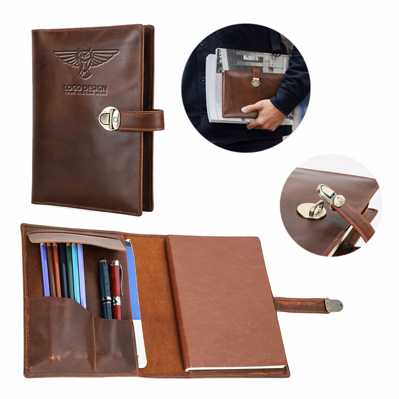 A5 Genuine Leather Notebook Padfolio Portfolio