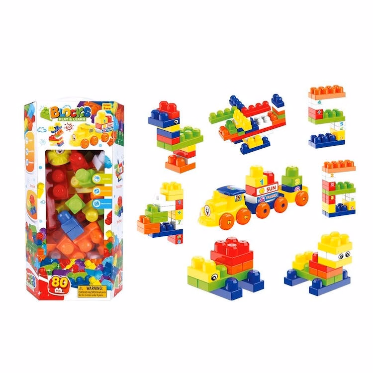 Interlocking Block Playsets - 80 Pieces Assorted Colors