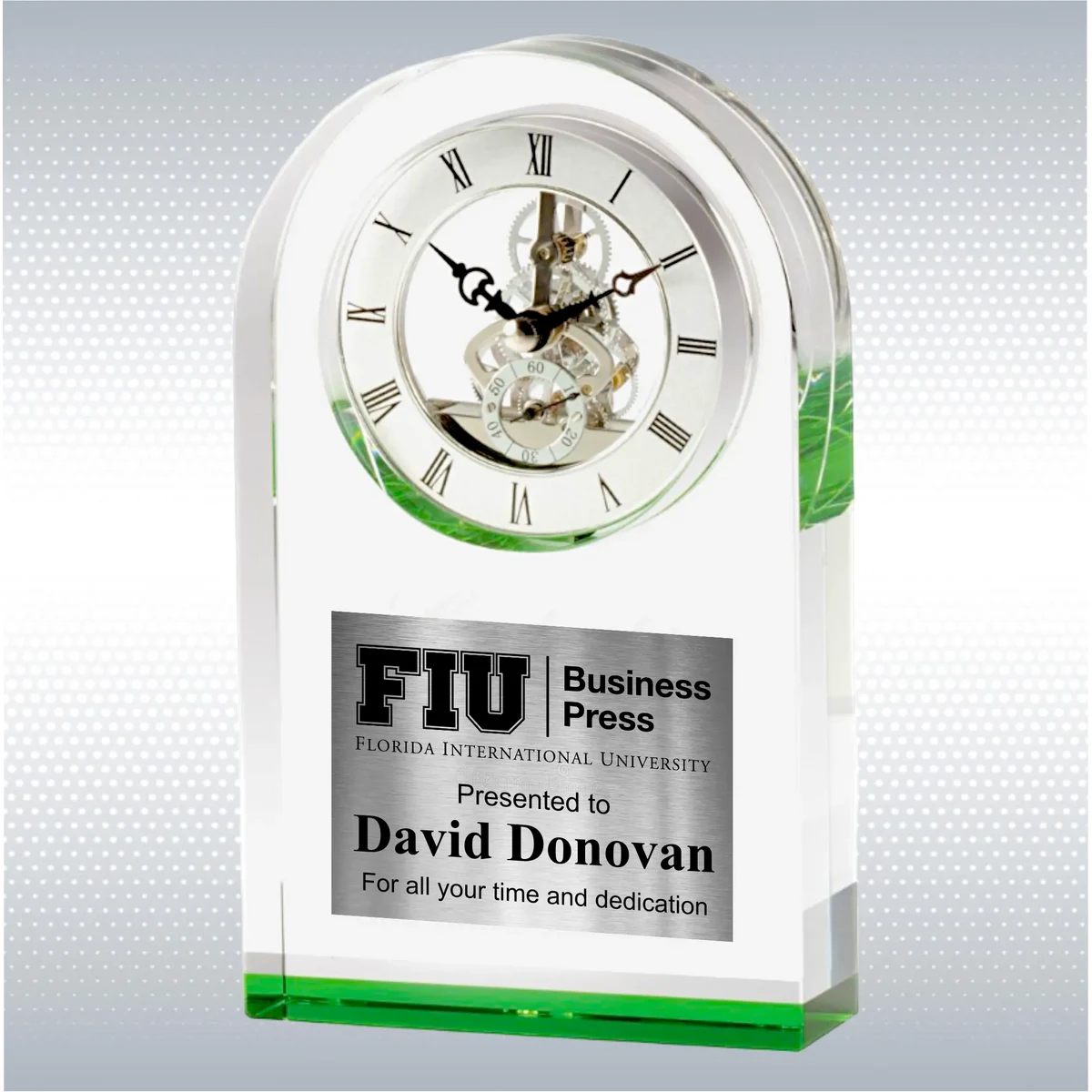 9" Elegant Green Crystal Desk Clock Award 1