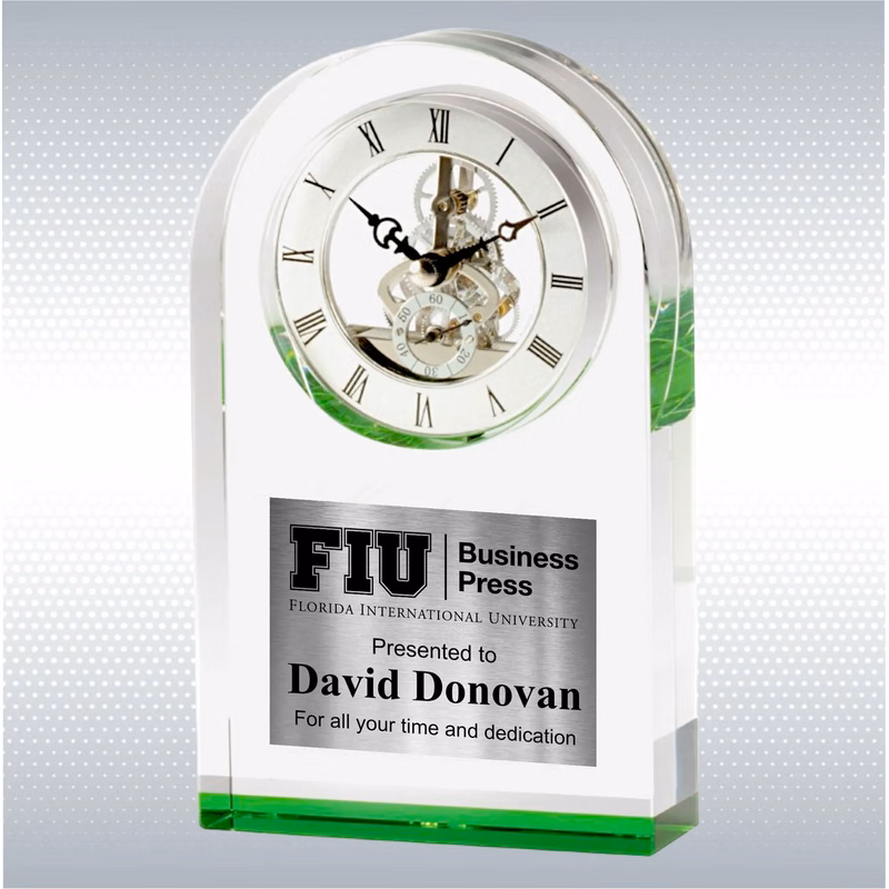 9" Elegant Green Crystal Desk Clock Award
