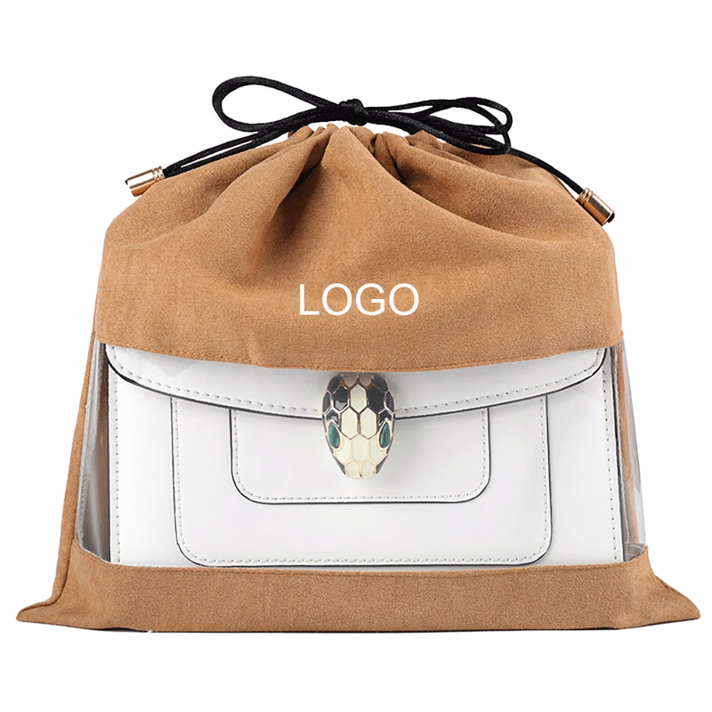 Transparent Window Faux Suede Drawstring Packaging Bag