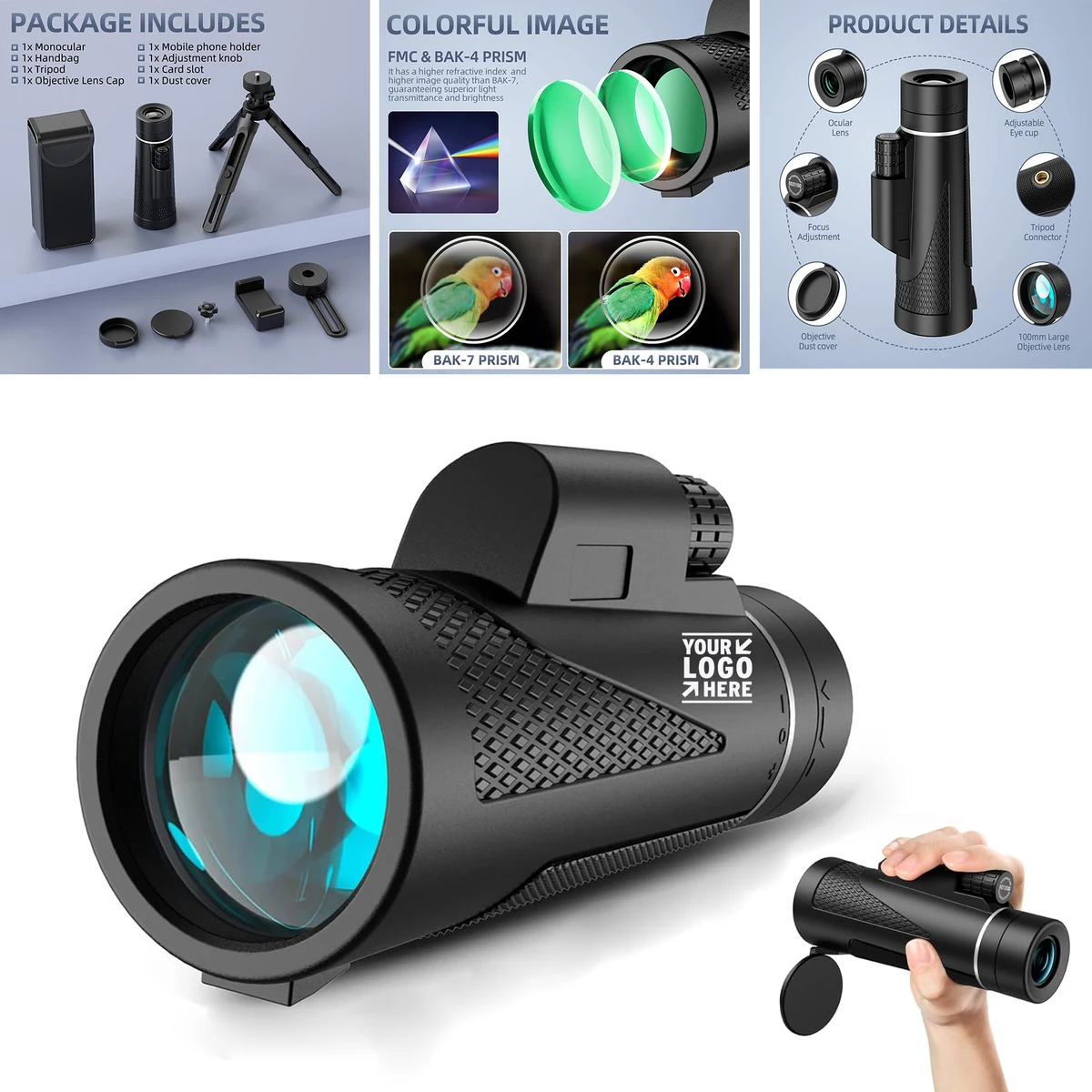 Adults Smartphone Adapter High Powered 80x100 Small Night Vision Compact Monocular Telescope 1