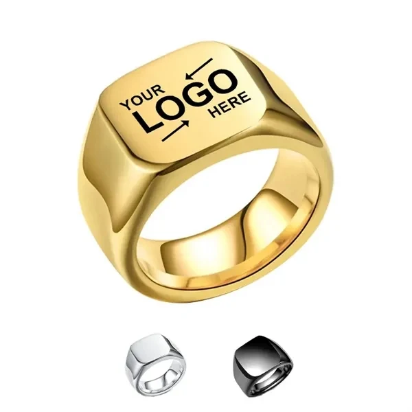 Custom Stainless Steel Polished Ring in Silver, Black & Gold — Executive Apparel 1