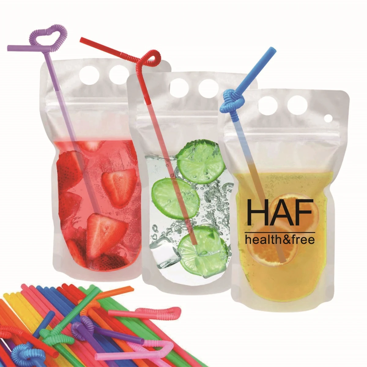 Hand-held closable Zipper Drinking Pouches With Straw 1