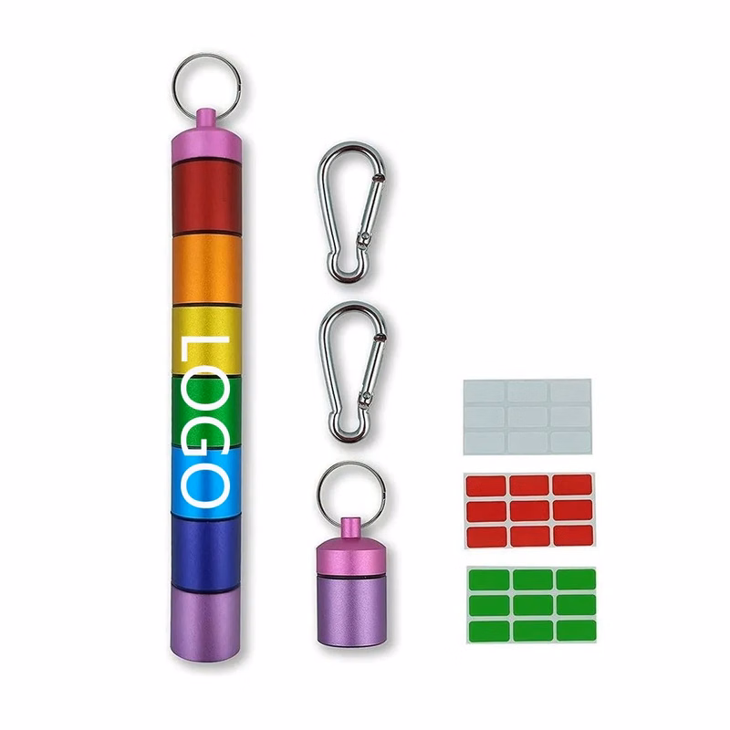 Portable Aluminum Alloy Pill Case With Keychain & Carabiner