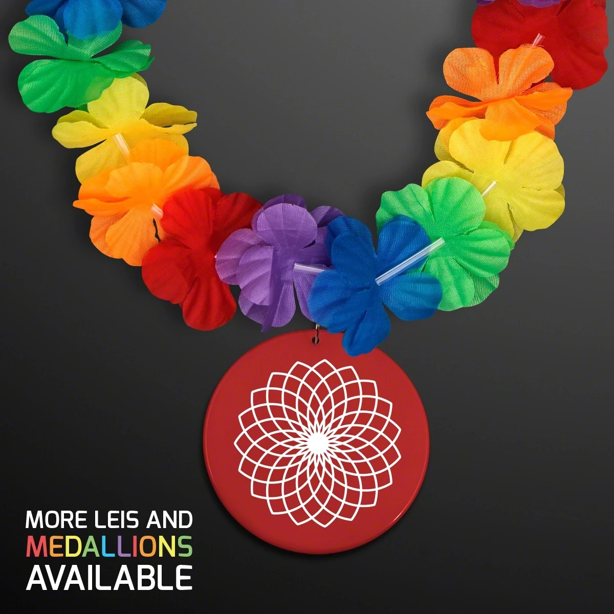 Rainbow Flowers Lei Necklaces with Medallion (Non-Light Up) 1
