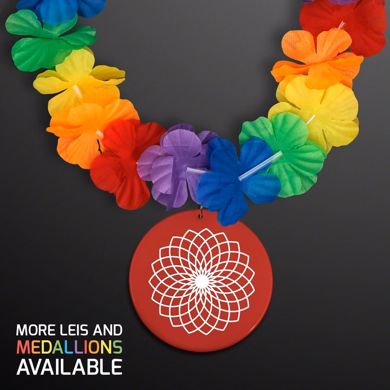 Rainbow Flowers Lei Necklaces with Medallion (Non-Light Up)