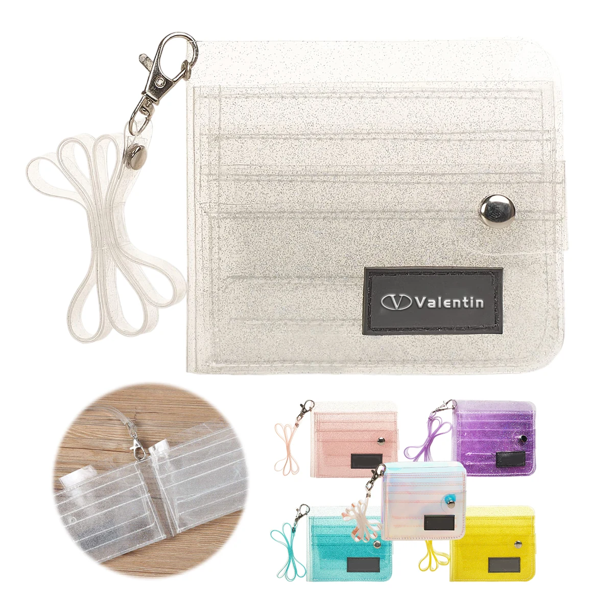 Clear Bifold Wallet Purse With Lanyard 1
