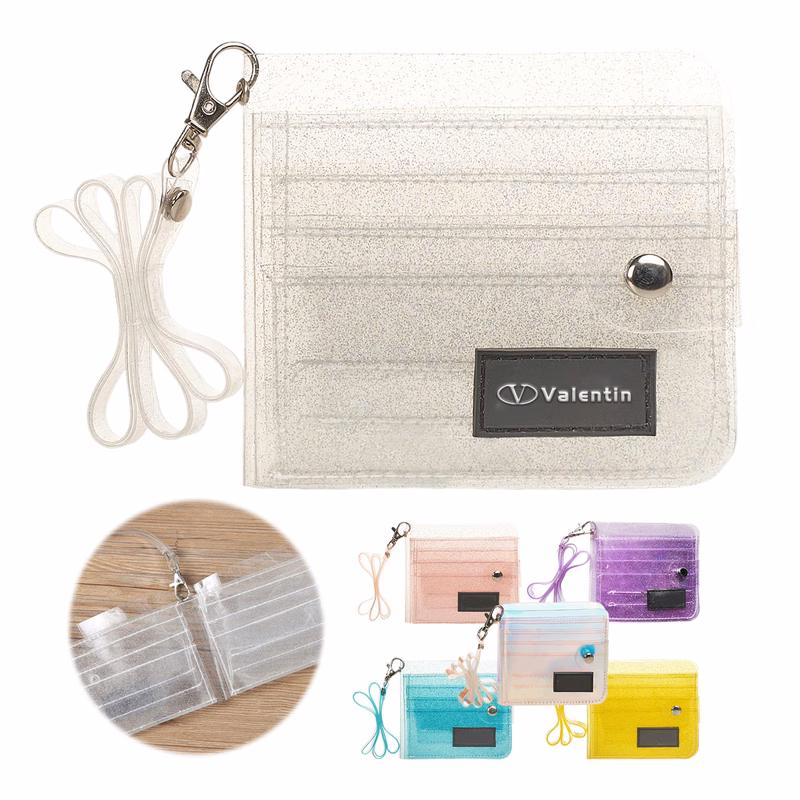 Clear Bifold Wallet Purse With Lanyard