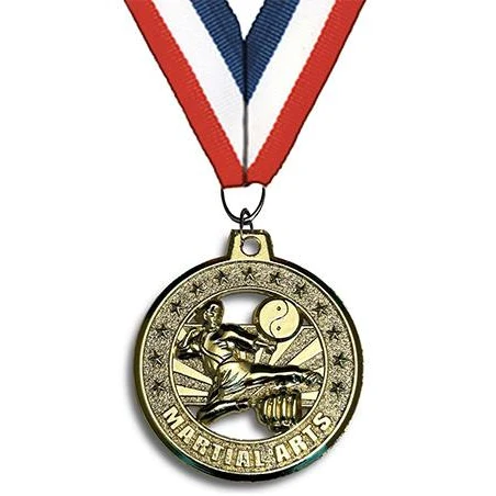 Medallion: 2" Circle Cut Out Martial Arts Gold wit 1