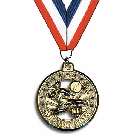 Medallion: 2" Circle Cut Out Martial Arts Gold wit