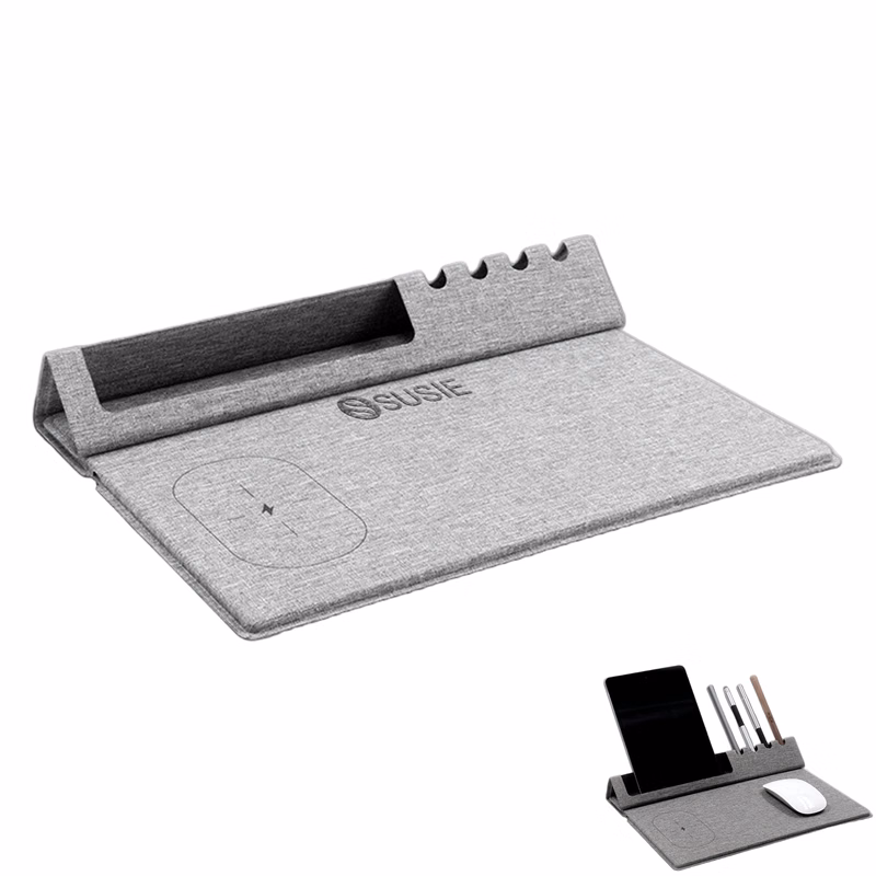 Wireless Charging PU Leather Pen Holder Mouse Pad