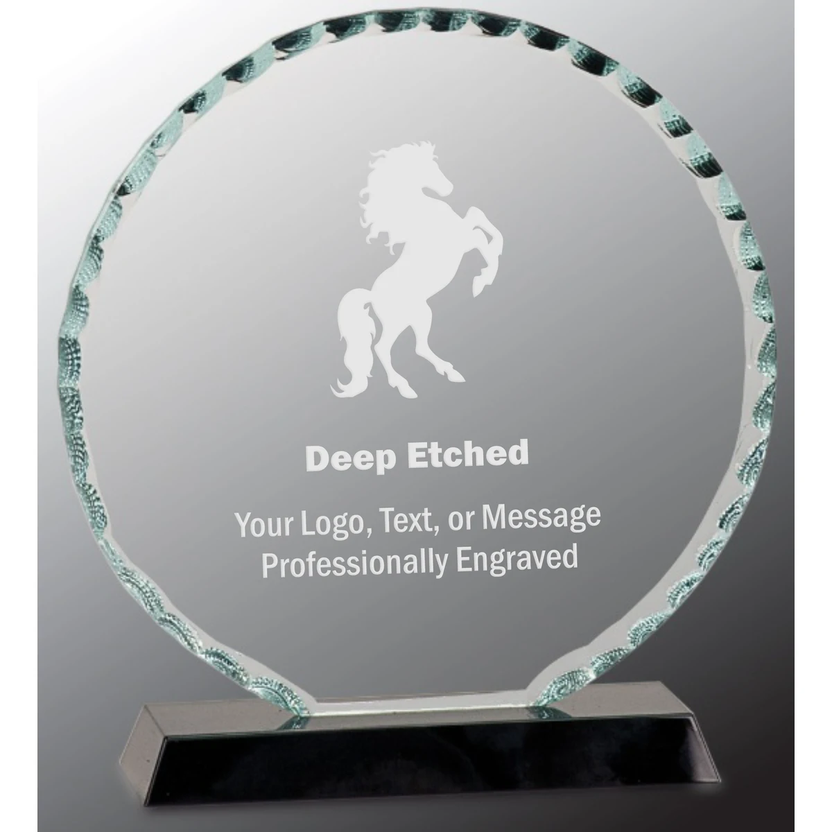 7 1/2" Round Facet Glass Award on Black Base 1