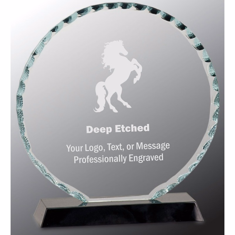 7 1/2" Round Facet Glass Award on Black Base