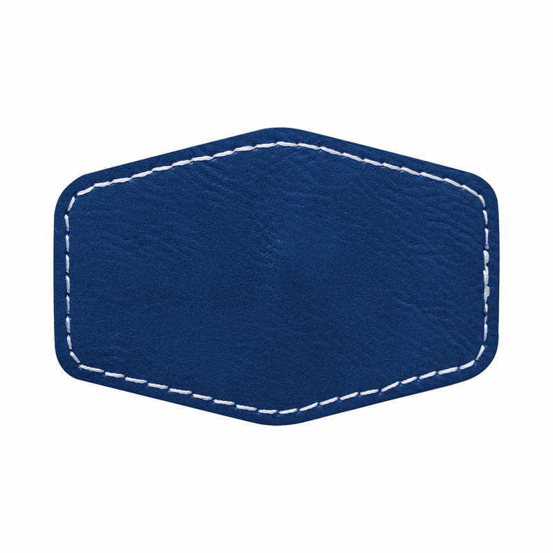 3" x 2" Blue/Silver Leatherette Hexagonal Patch with Adhesive