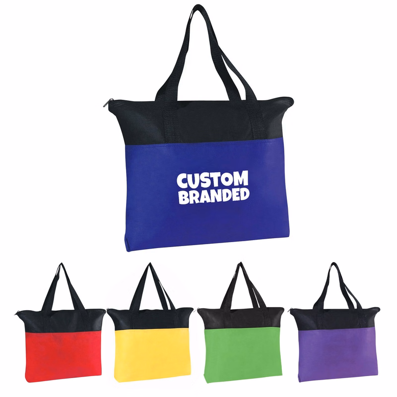 Custom Two-Tone Non-Woven Zippered Tote Bags