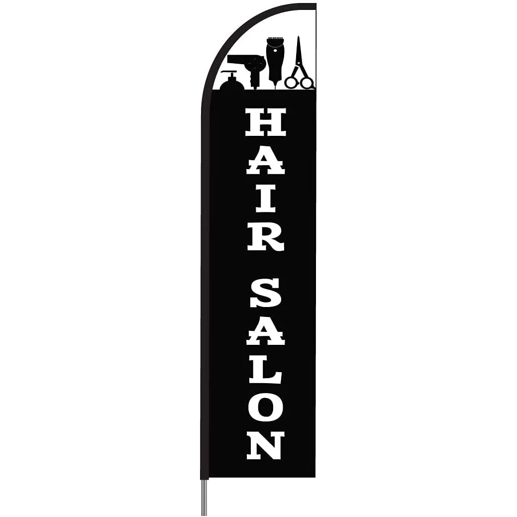 Hair Salon Sign Banner Feather Flag Pole Kit Outdoor Business Advertising Display, 15ft - Black 1
