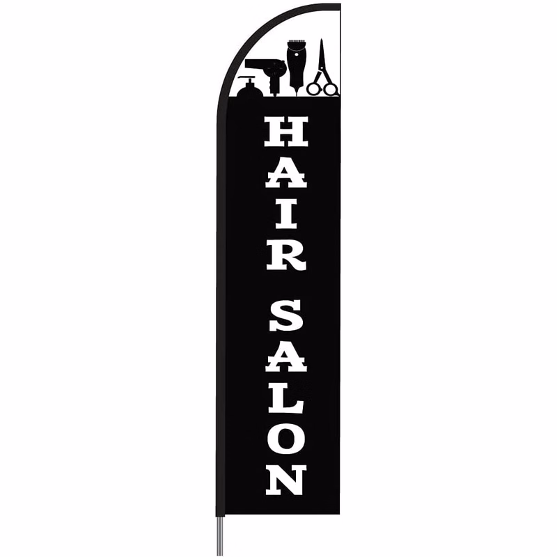 Hair Salon Sign Banner Feather Flag Pole Kit Outdoor Business Advertising Display, 15ft - Black