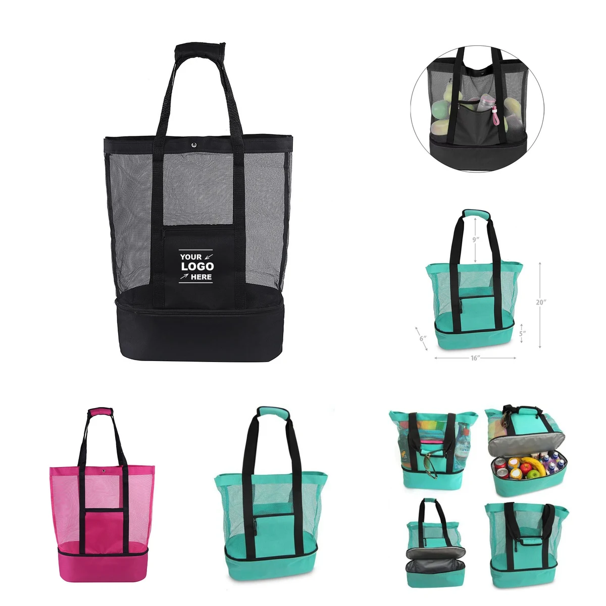 Outdoor Double Layer Mesh Beach Tote Insulated Bag 1