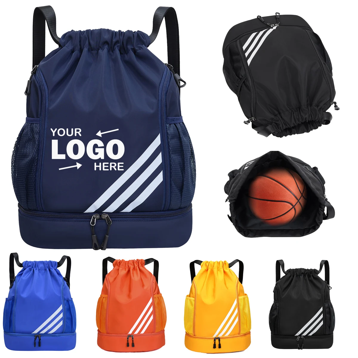 Polyester Drawstring Bag With Shoe Compartment For Sports And Swimming 1