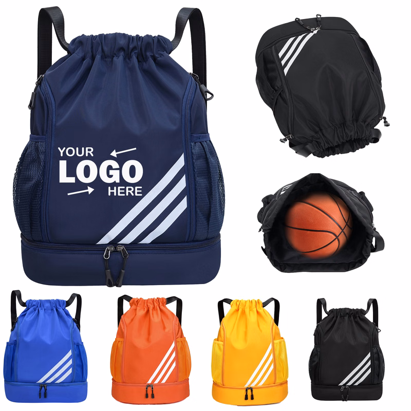 Polyester Drawstring Bag With Shoe Compartment For Sports And Swimming