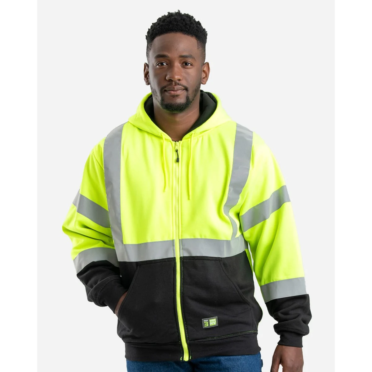 Men's Hi-Vis Class 3 Color Block Full-Zip Hooded Sweatshirt - HVF023 1
