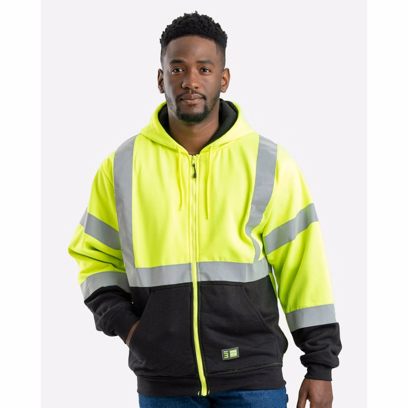 Men's Hi-Vis Class 3 Color Block Full-Zip Hooded Sweatshirt - HVF023