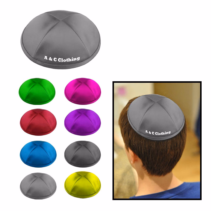 Shiny Polyester Yarmulke With Trim