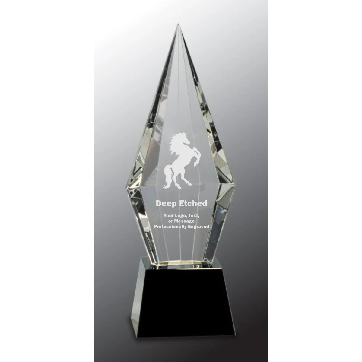 11" Obelisk Facet Crystal on Black Pedestal Base Crystal Award 1