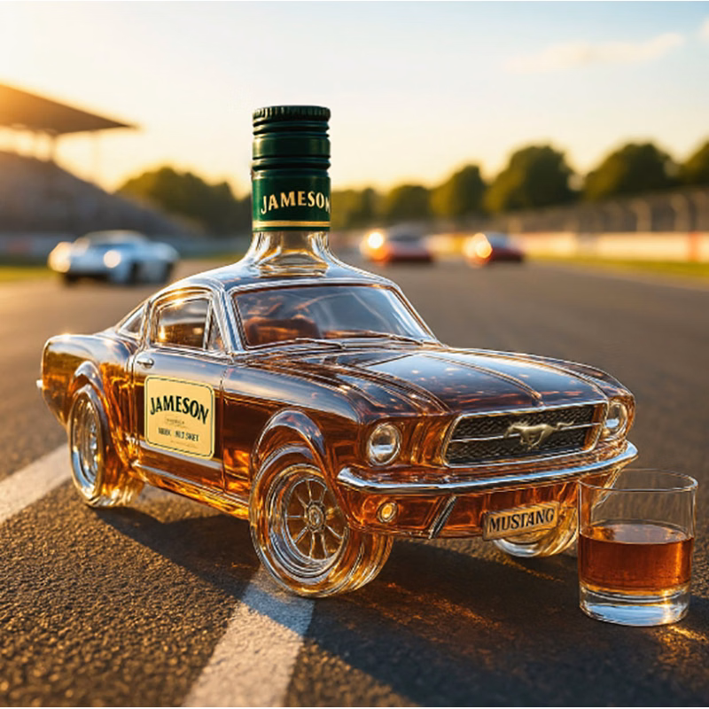 Mustang Police Car Whiskey Decanter Lead-Free Glass Novelty Bottle