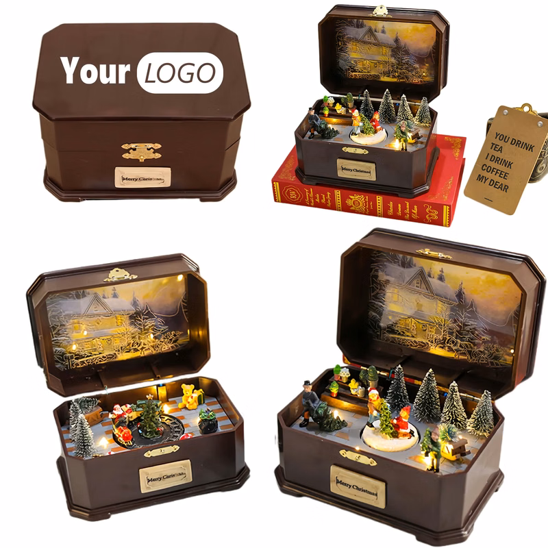 Rotating Glowing Christmas Music Box Dual Power