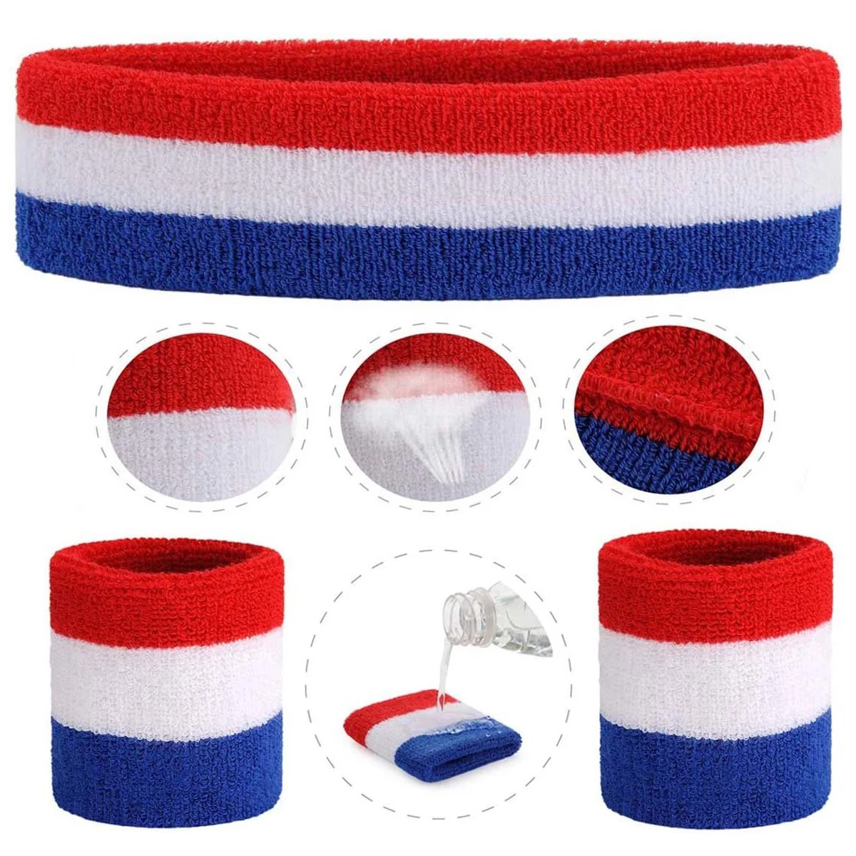 Terry Cotton Sports Headband Wristband Set 1