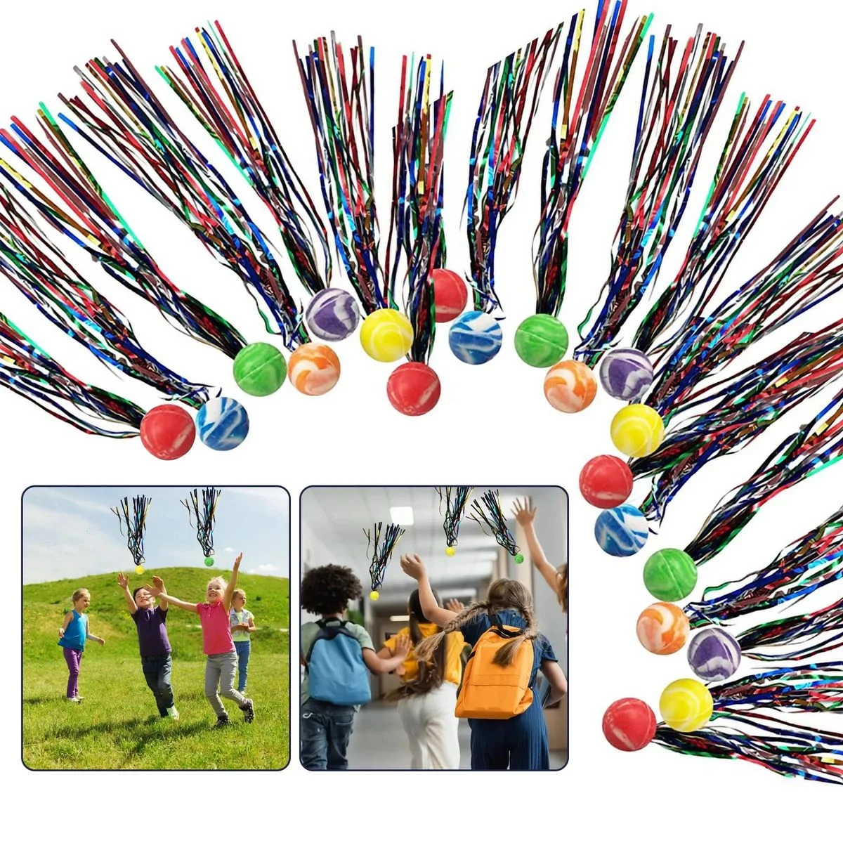 Bouncy Super Balls with Colorful Streamers (20pcs) 1