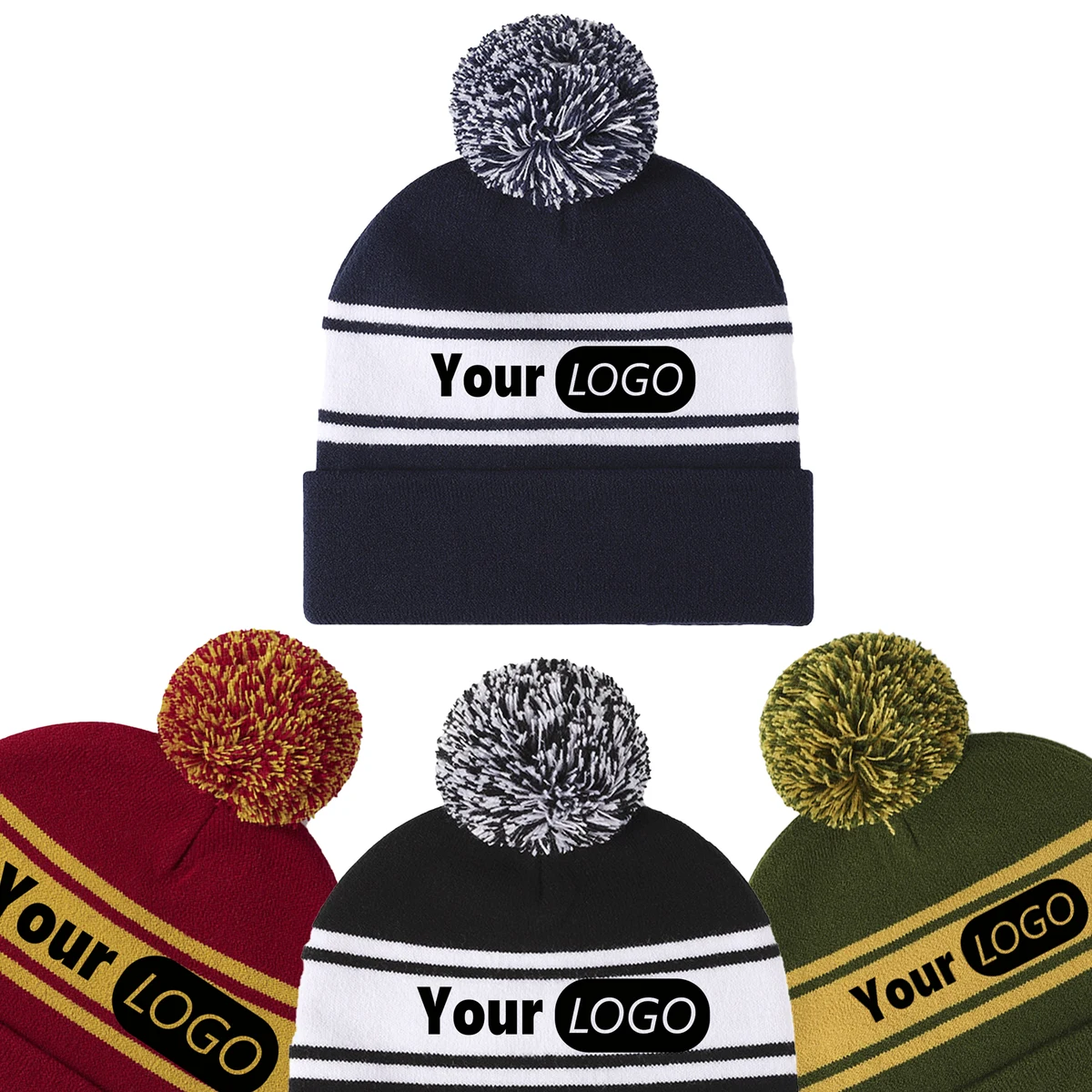 Outdoor Striped Pom Winter Cap 1
