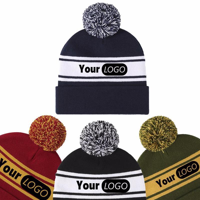 Outdoor Striped Pom Winter Cap