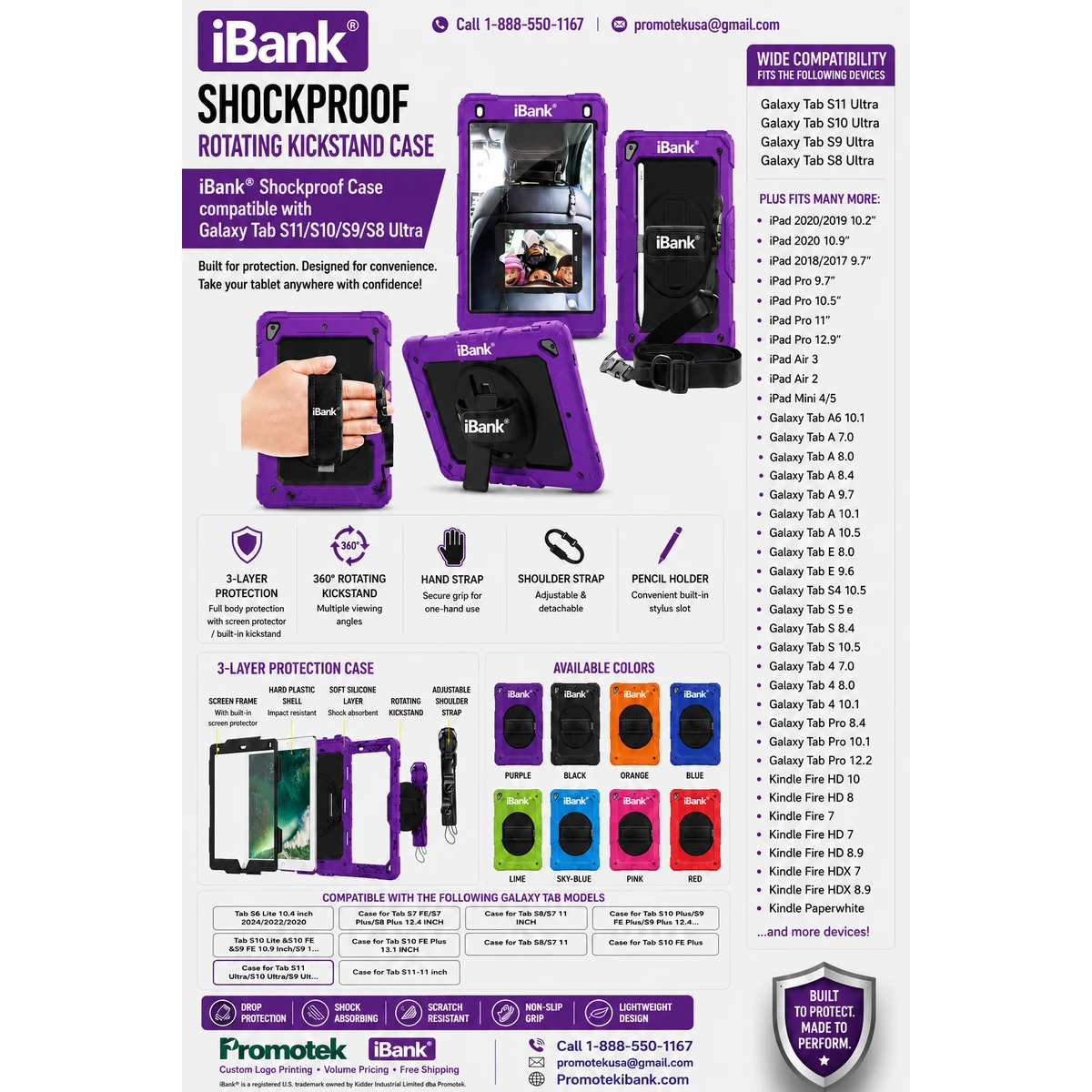iBank ® Heavy Duty Shockproof Case compatible with Galaxy Tablet, with Shoulder Strap 1