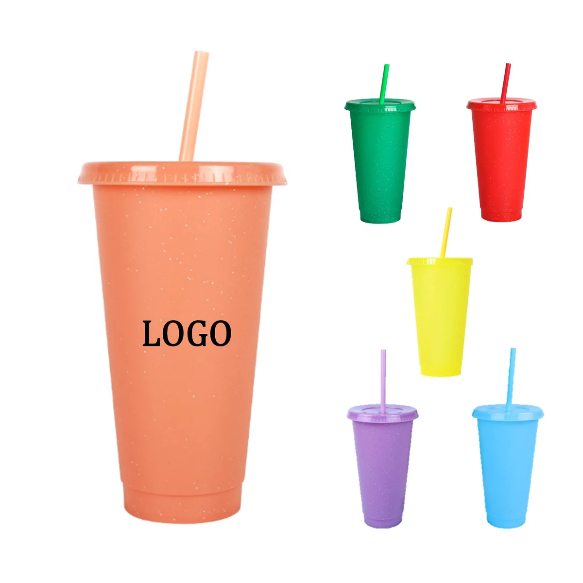 24 Oz. Glitter Color Changing Plastic Straw Tumbler 1