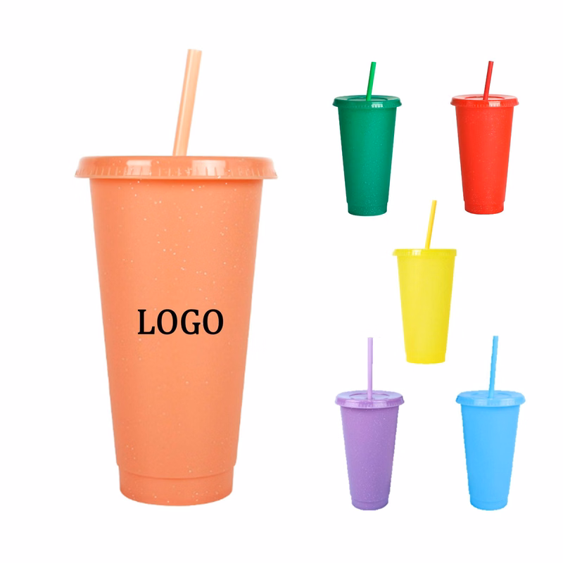 24 Oz. Glitter Color Changing Plastic Straw Tumbler