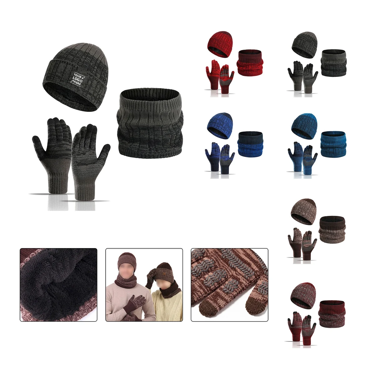 3PCS Winter Beanie Neck Gaiter Gloves Set 1