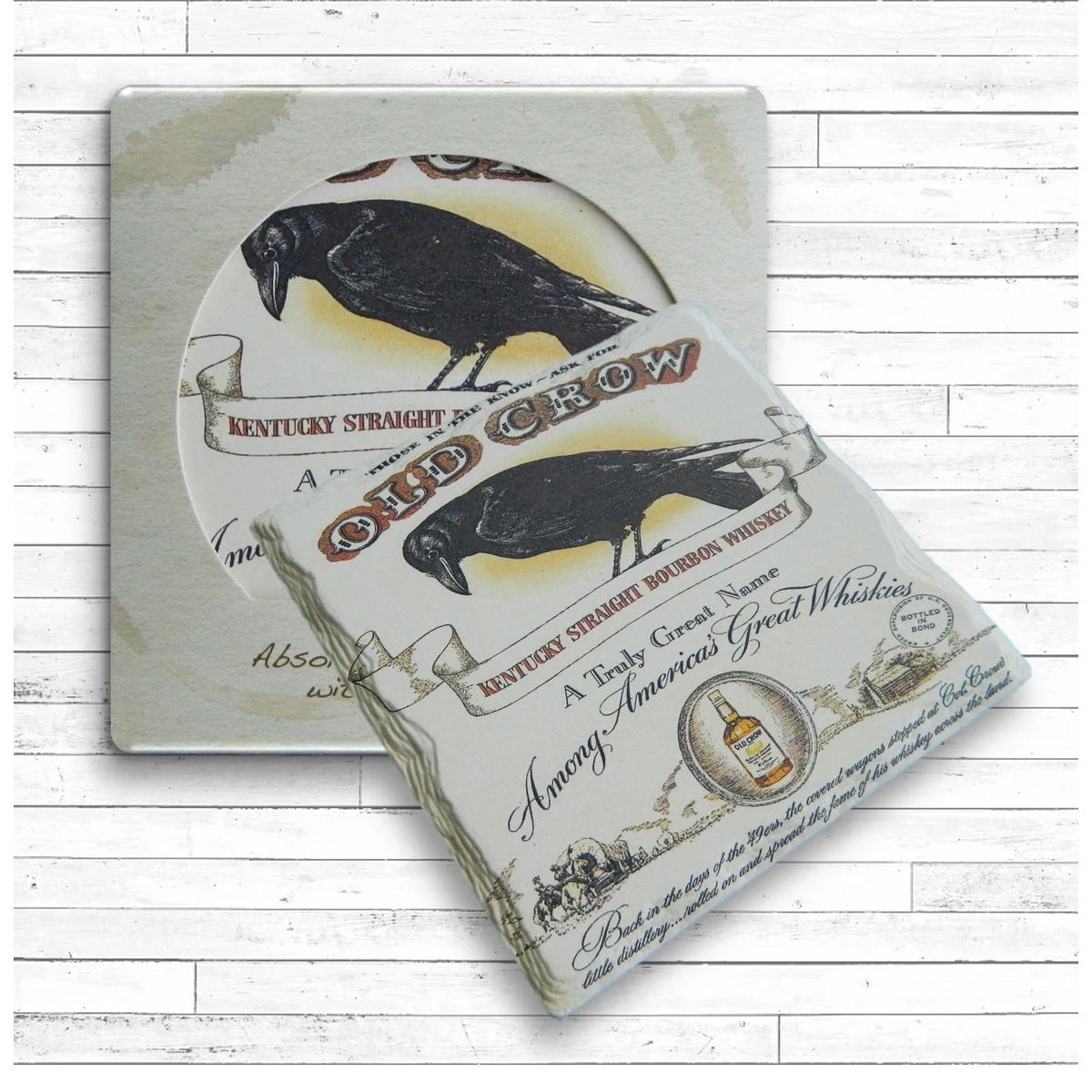 Square Layered Edge Absorbent Stone Coaster Packaged in Single Window Box 1