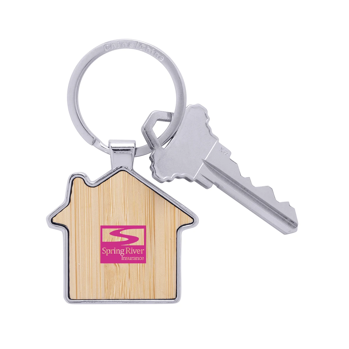 Bamboo & Metal House Keychain 1