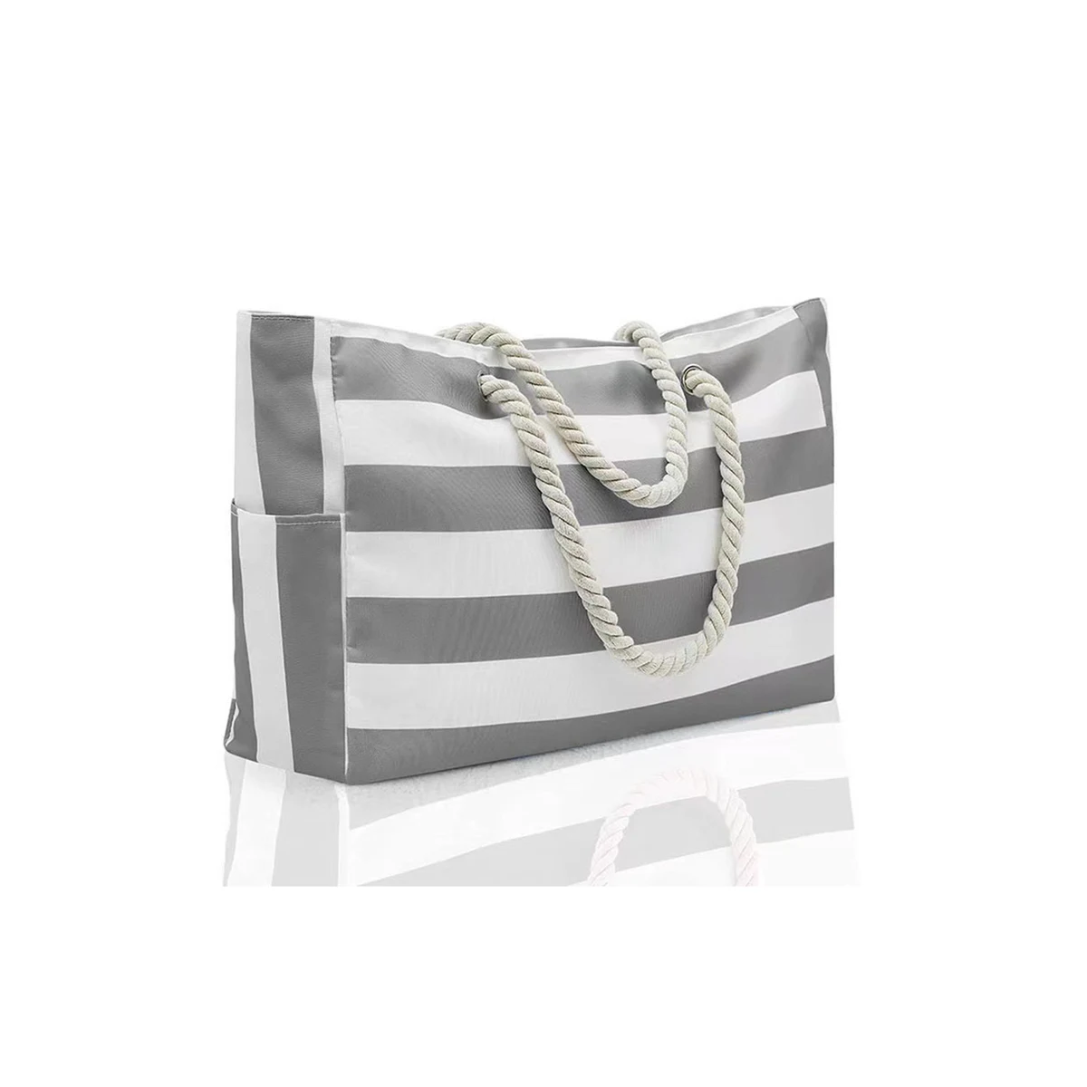 Striped Canvas Waterproof Rope Handle Travel Tote 1