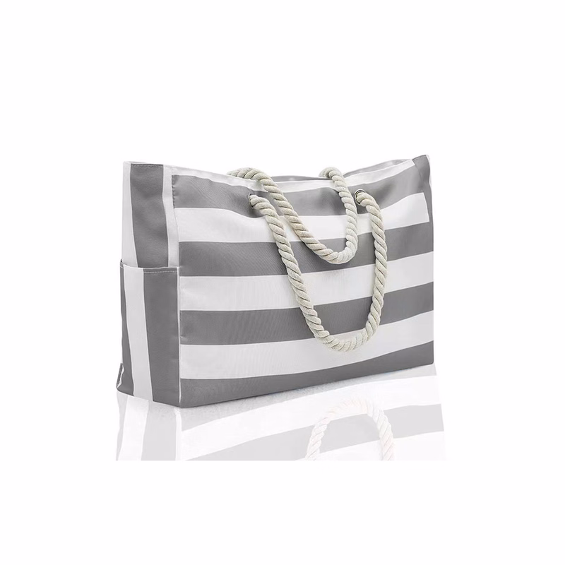 Striped Canvas Waterproof Rope Handle Travel Tote