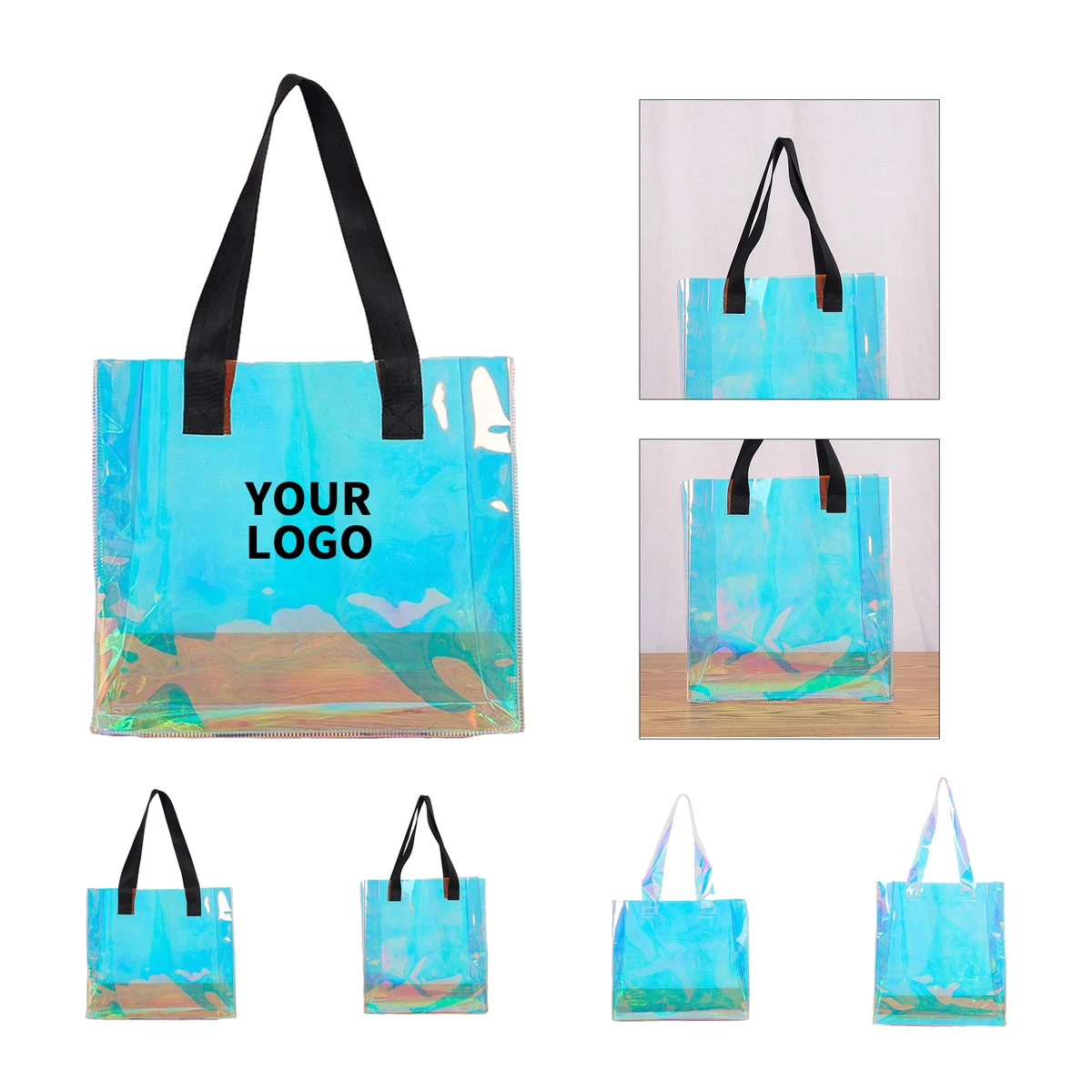 Transparent PVC Iridescent Gift Tote 14.2" x 14.2" x 3.5" 1